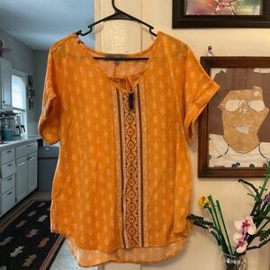 Absolutely Famous Orange Boho Tie-Front Short Sleeve Tunic